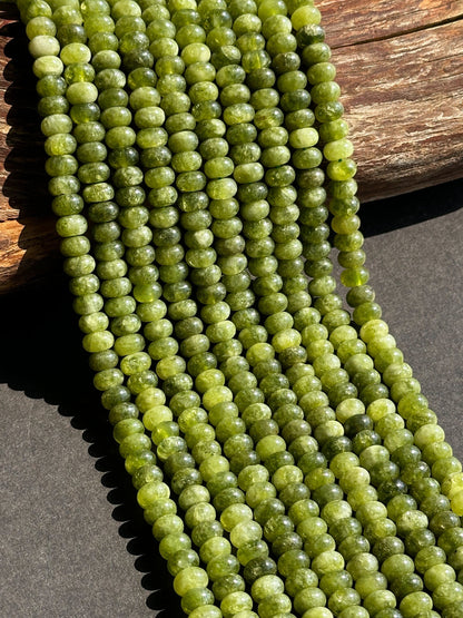 Beautiful Olive Green Jade Gemstone Bead 8x5mm Smooth Rondelle Beads, Gorgeous Olive Green Color Jade Gemstone Beads Full Strand 15.5