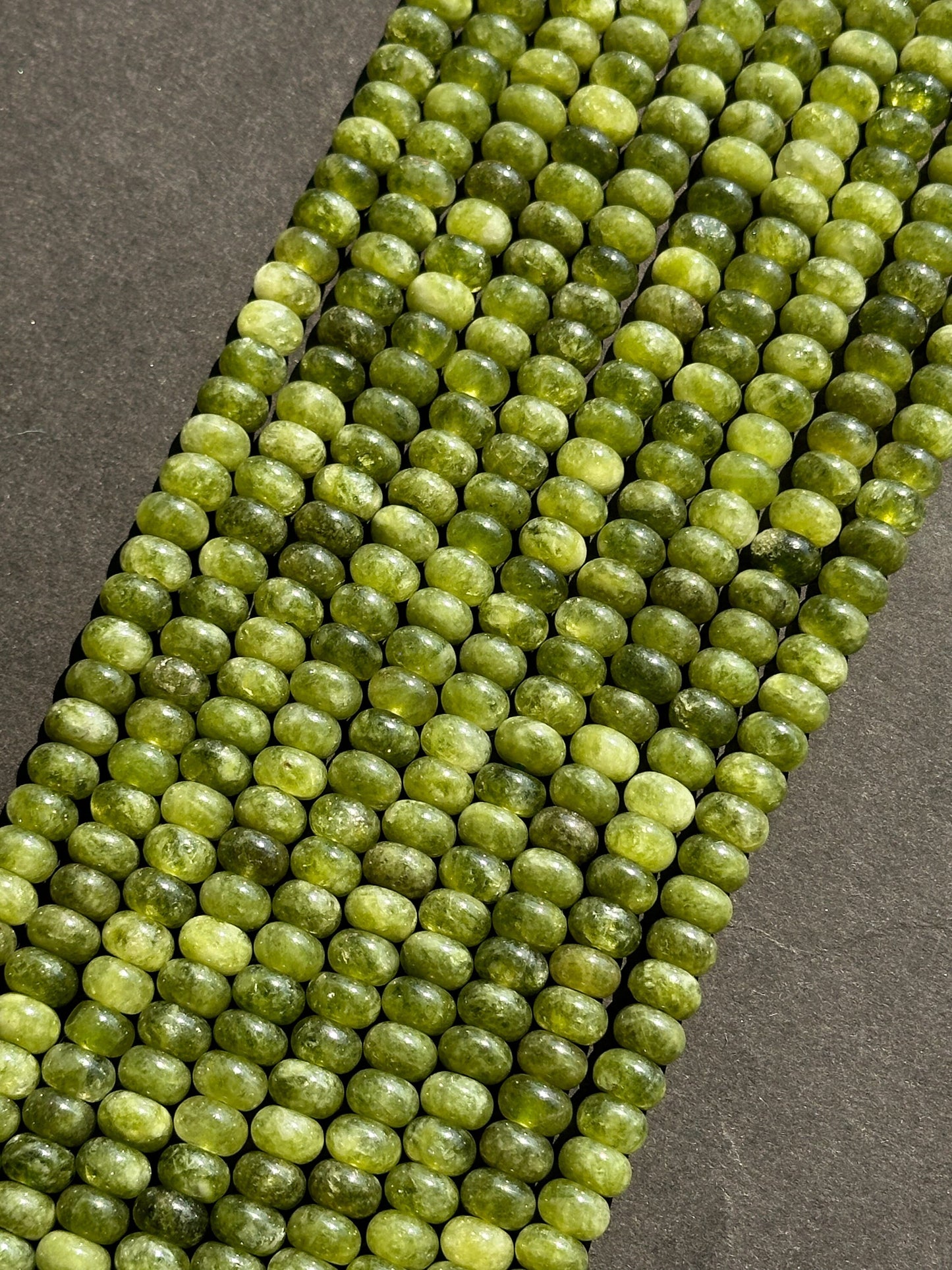 Beautiful Olive Green Jade Gemstone Bead 8x5mm Smooth Rondelle Beads, Gorgeous Olive Green Color Jade Gemstone Beads Full Strand 15.5