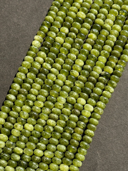 Beautiful Olive Green Jade Gemstone Bead 8x5mm Smooth Rondelle Beads, Gorgeous Olive Green Color Jade Gemstone Beads Full Strand 15.5