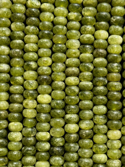 Beautiful Olive Green Jade Gemstone Bead 8x5mm Smooth Rondelle Beads, Gorgeous Olive Green Color Jade Gemstone Beads Full Strand 15.5