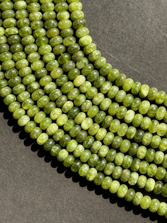 Beautiful Olive Green Jade Gemstone Bead 8x5mm Smooth Rondelle Beads, Gorgeous Olive Green Color Jade Gemstone Beads Full Strand 15.5