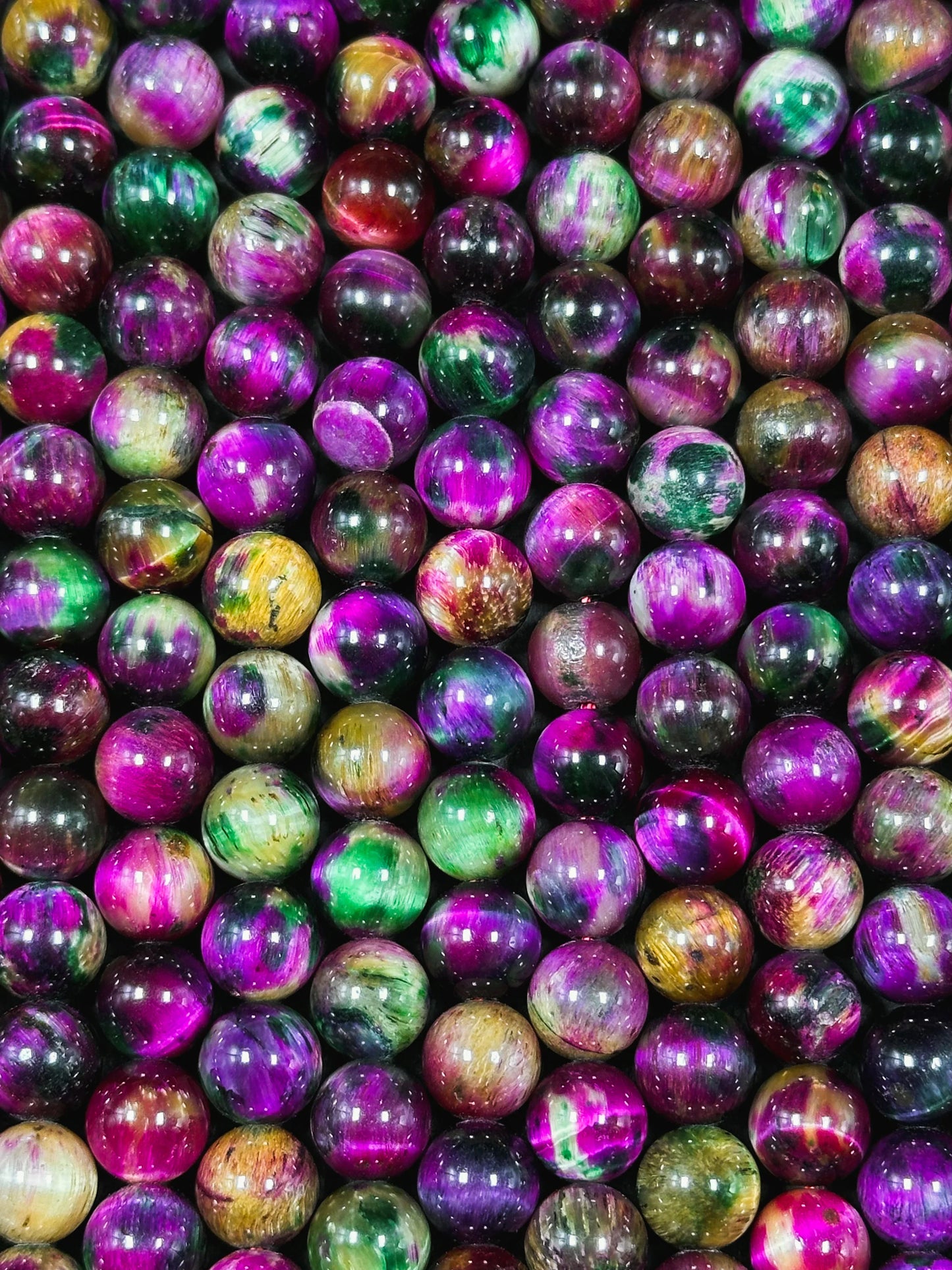Beautiful Galaxy Fuchsia Pink Tiger Eye Gemstone 8mm Round Beads, Gorgeous Multicolor Fuchsia Pink Color Tiger Eye Gemstone Beads 15.5"