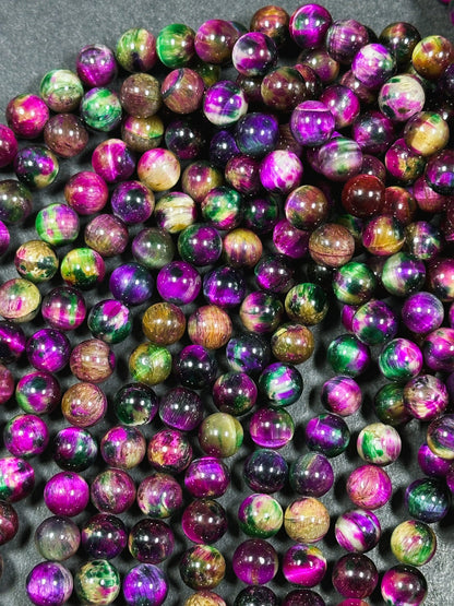Beautiful Galaxy Fuchsia Pink Tiger Eye Gemstone 8mm Round Beads, Gorgeous Multicolor Fuchsia Pink Color Tiger Eye Gemstone Beads 15.5"