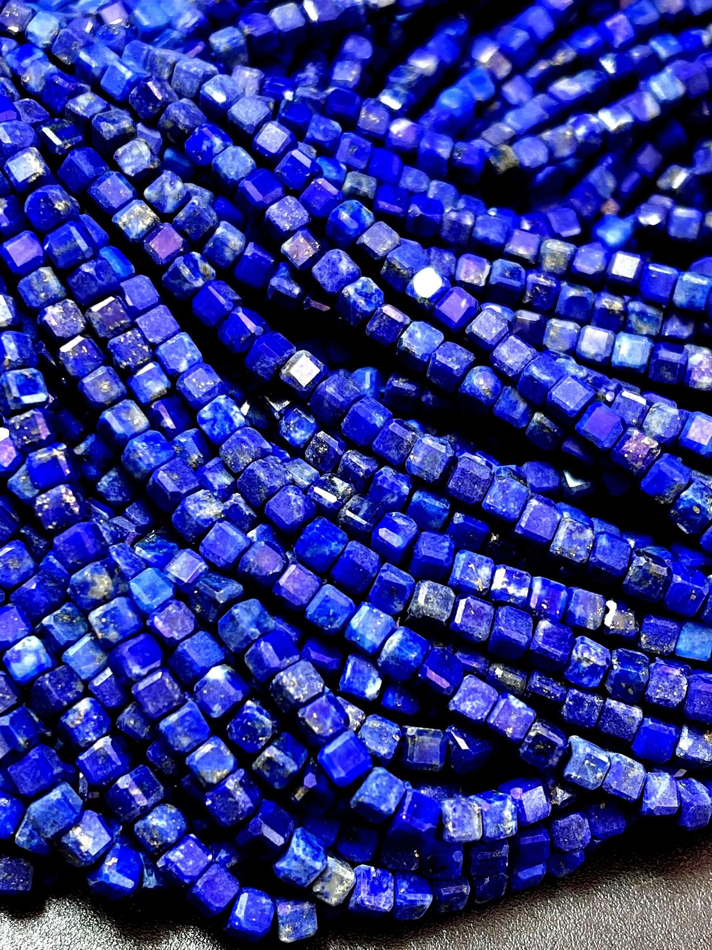 AAA Natural lapis lazuli stone bead. Faceted 2mm square, cube shape bead. Beautiful natural blue color lapis lazuli gemstone. 15.5” Strand