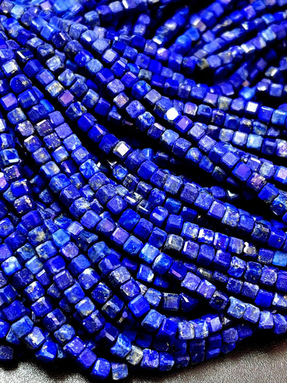 AAA Natural lapis lazuli stone bead. Faceted 2mm square, cube shape bead. Beautiful natural blue color lapis lazuli gemstone. 15.5” Strand