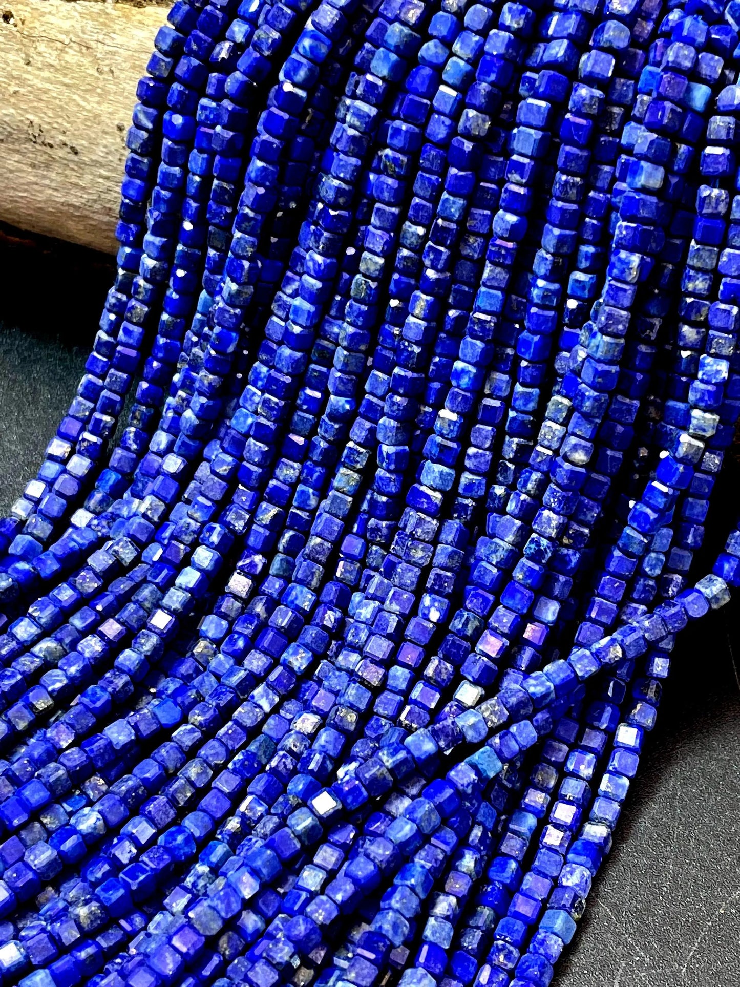 AAA Natural lapis lazuli stone bead. Faceted 2mm square, cube shape bead. Beautiful natural blue color lapis lazuli gemstone. 15.5” Strand