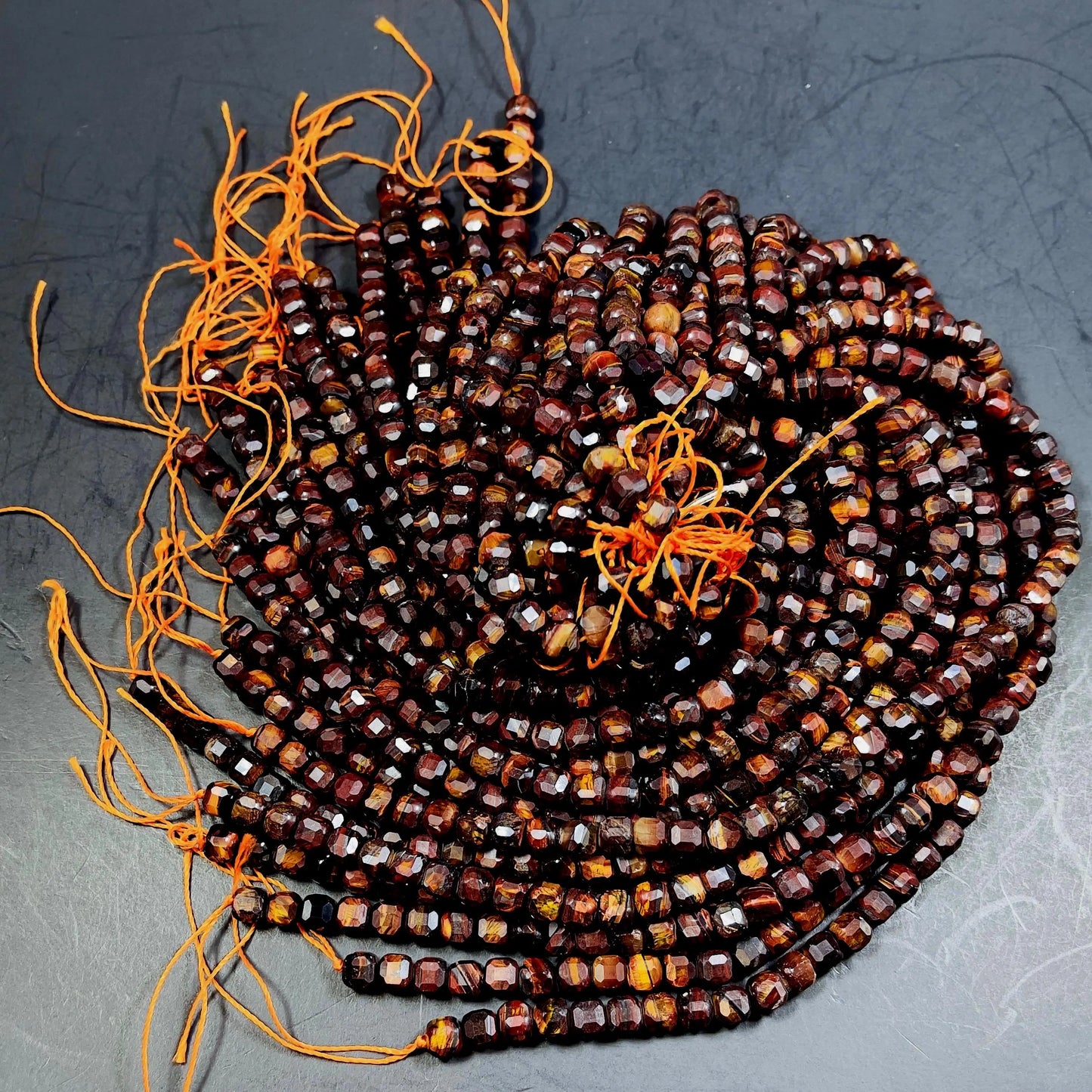 Natural Red Tigers Eye Loose Gemstone Beads - 7/9mm Faceted Cube Beads - Natural Red Brown Color tiger eye gemstone. Excellent Quality 15.5”