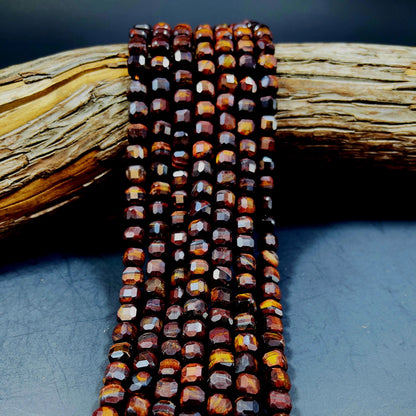 Natural Red Tigers Eye Loose Gemstone Beads - 7/9mm Faceted Cube Beads - Natural Red Brown Color tiger eye gemstone. Excellent Quality 15.5”