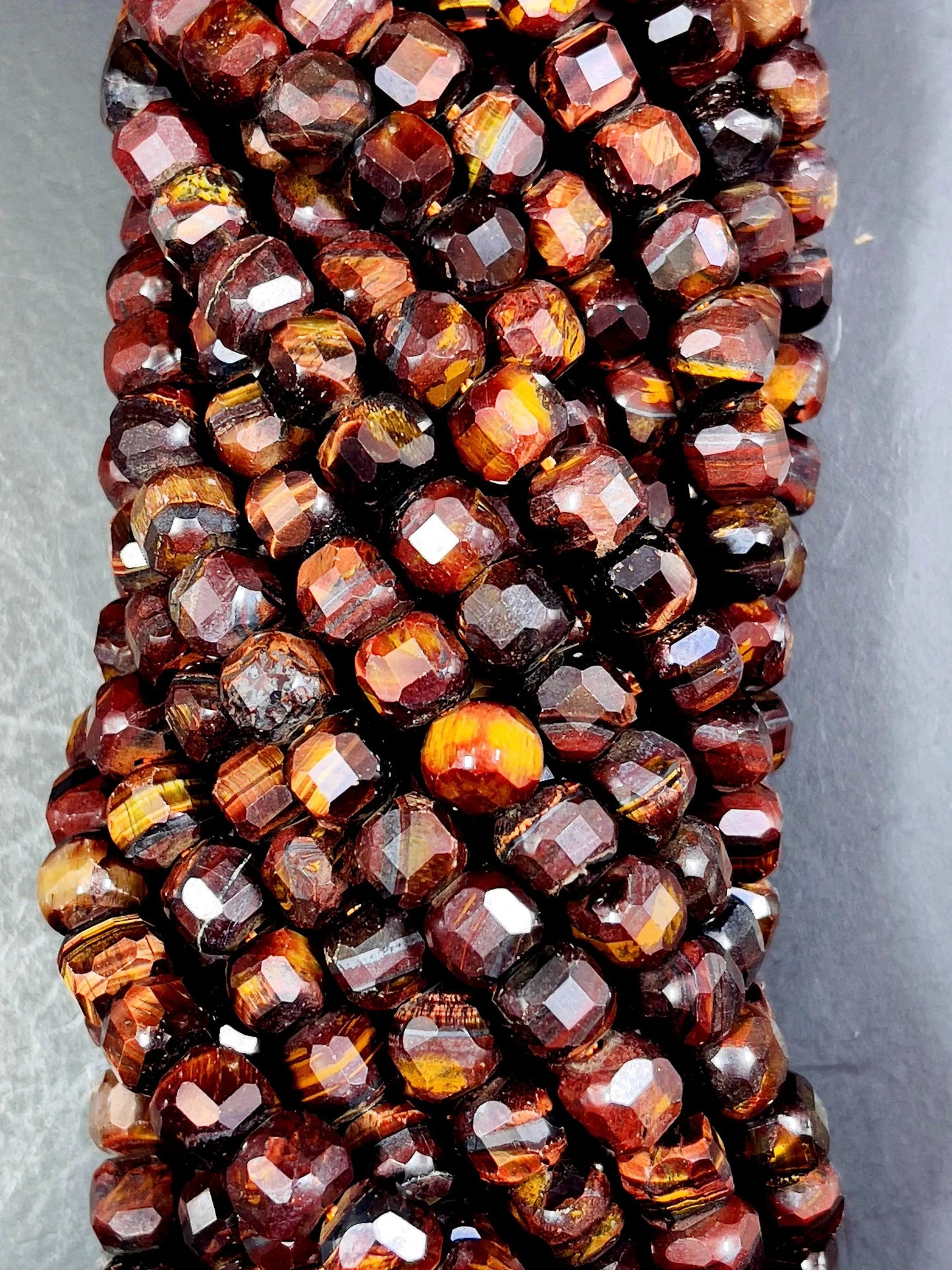 Natural Red Tigers Eye Loose Gemstone Beads - 7/9mm Faceted Cube Beads - Natural Red Brown Color tiger eye gemstone. Excellent Quality 15.5”