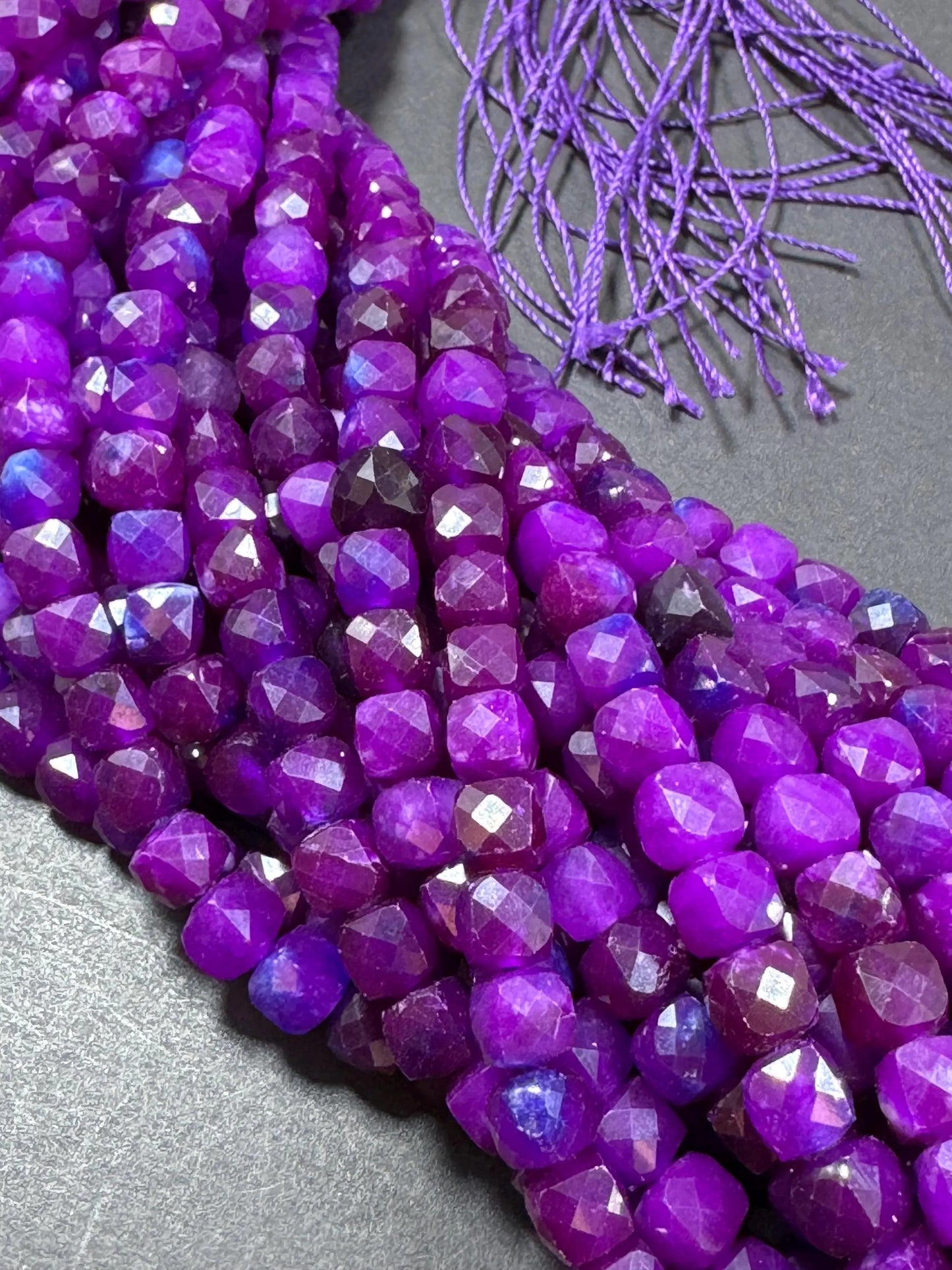 Natural Gemstone Bead. Faceted Cube Shape Bead. Gorgeous Natural Sugilite Gemstone Bead. Excellent Quality. Full Strand 15.5”