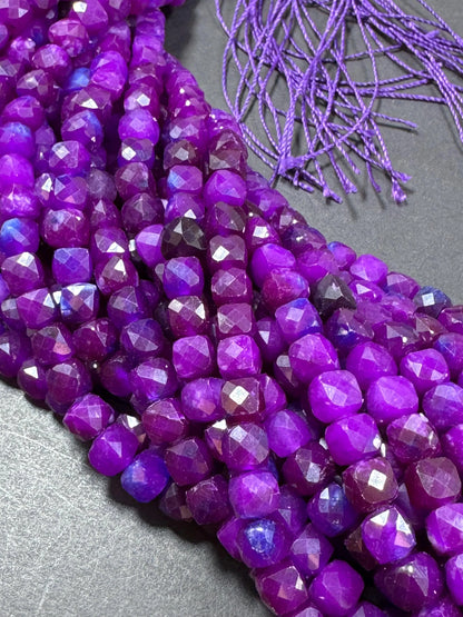 Natural Gemstone Bead. Faceted Cube Shape Bead. Gorgeous Natural Sugilite Gemstone Bead. Excellent Quality. Full Strand 15.5”