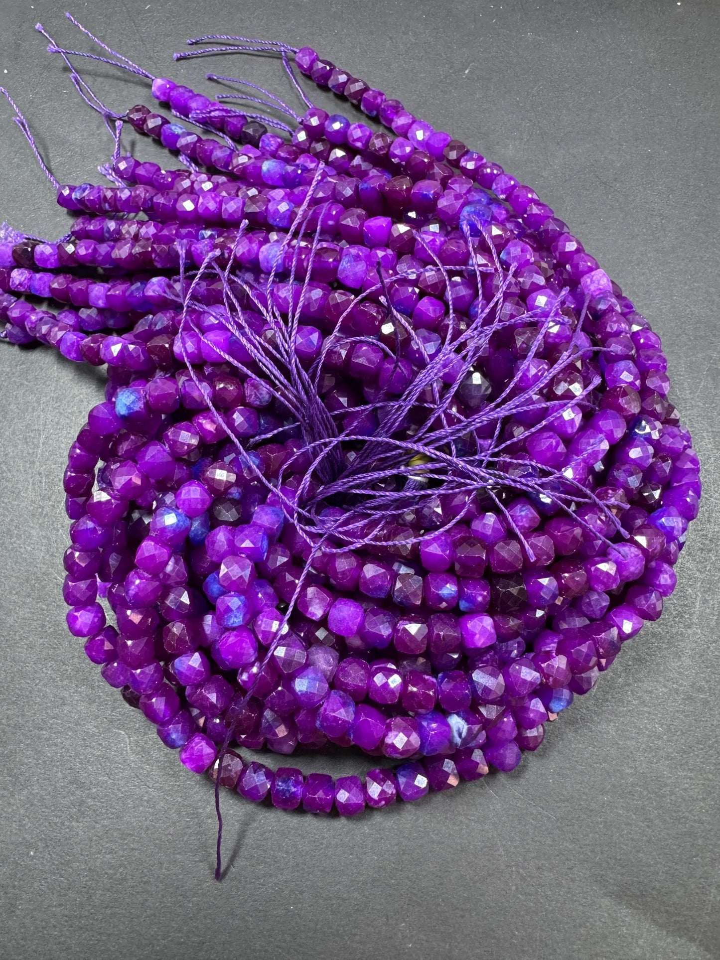 Natural Gemstone Bead. Faceted Cube Shape Bead. Gorgeous Natural Sugilite Gemstone Bead. Excellent Quality. Full Strand 15.5”