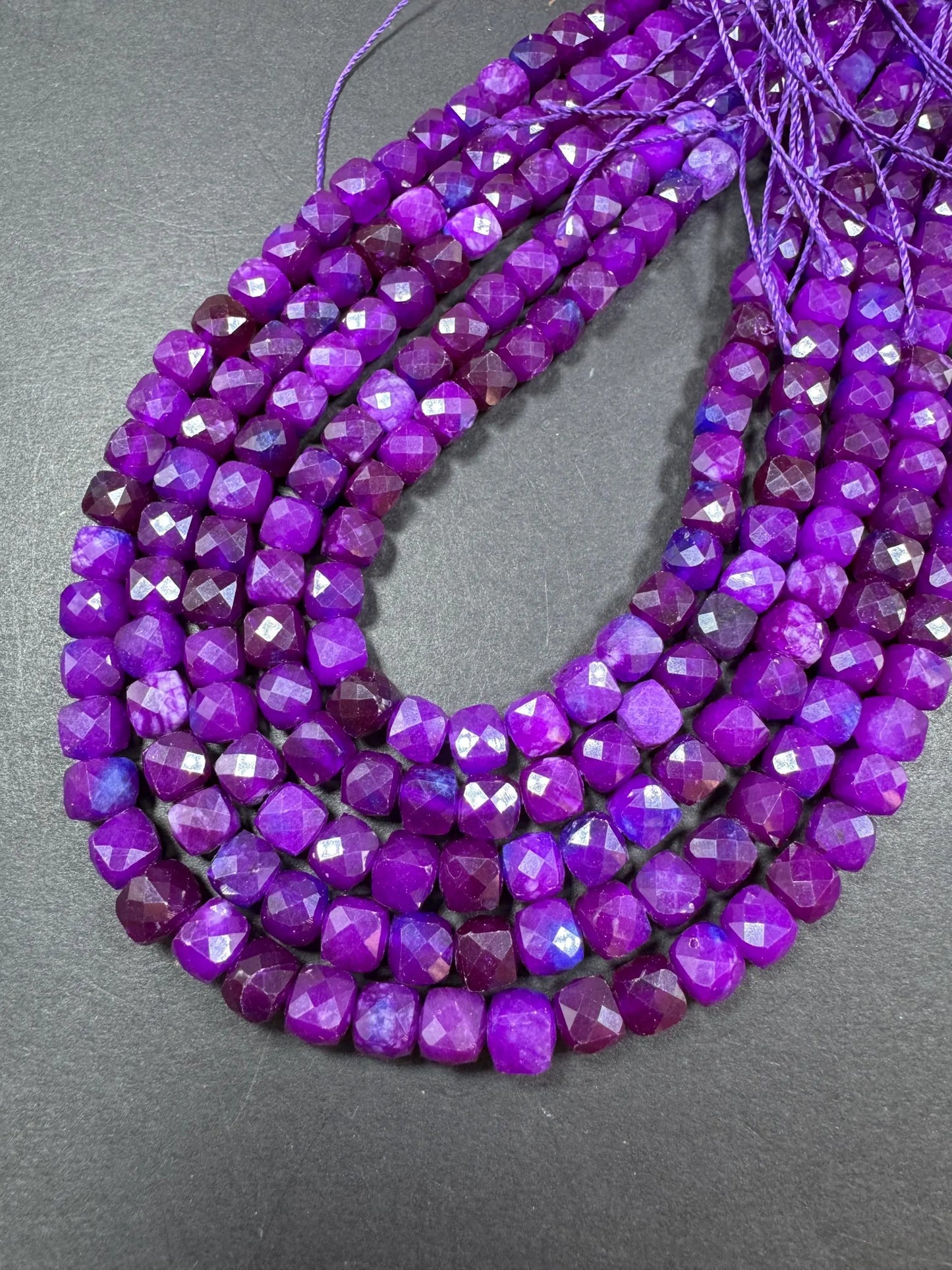 Natural Gemstone Bead. Faceted Cube Shape Bead. Gorgeous Natural Sugilite Gemstone Bead. Excellent Quality. Full Strand 15.5”