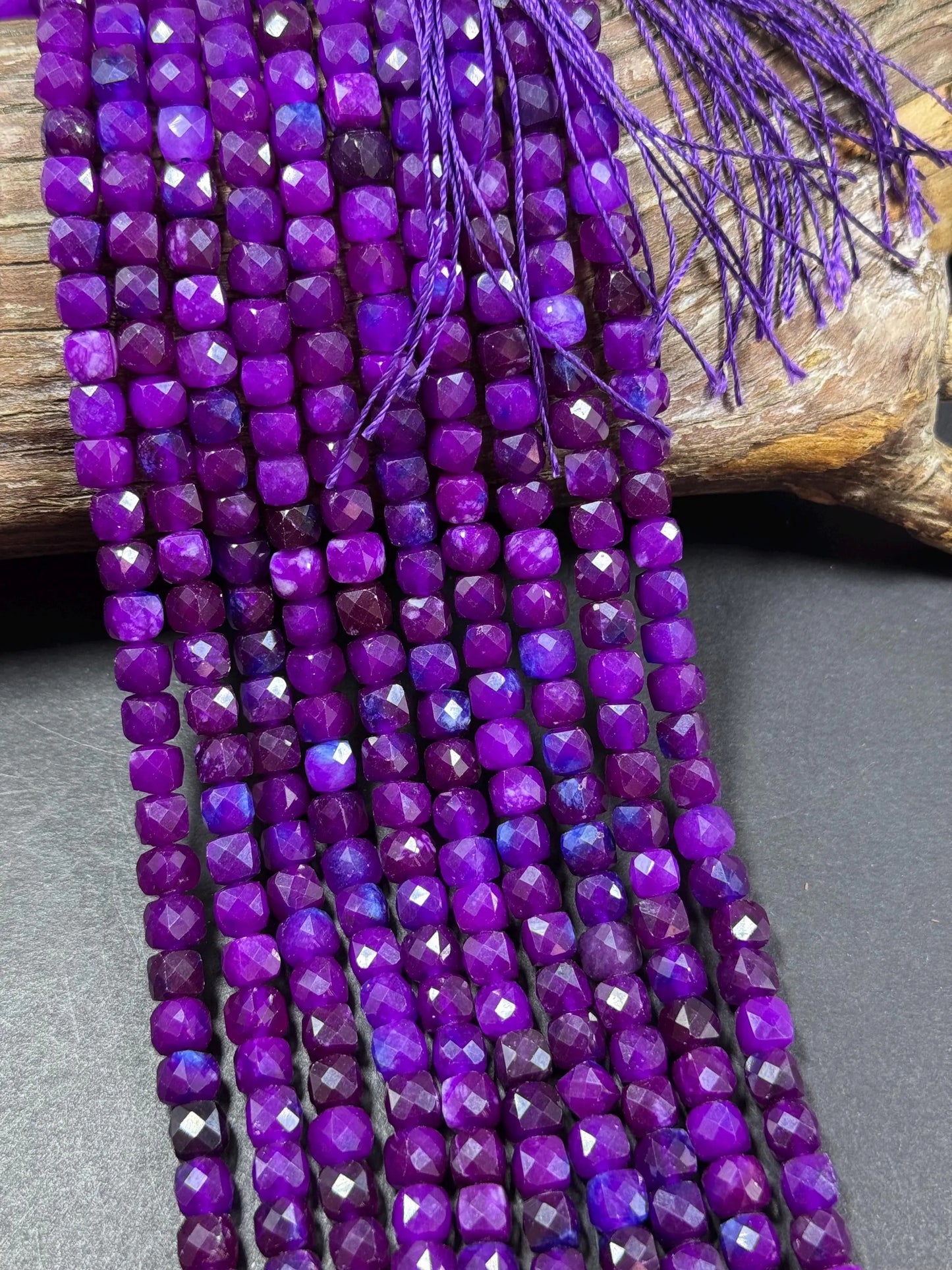 Natural Gemstone Bead. Faceted Cube Shape Bead. Gorgeous Natural Sugilite Gemstone Bead. Excellent Quality. Full Strand 15.5”