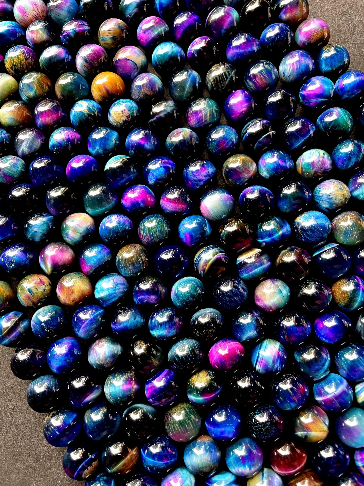 Natural multi tiger eye. Galaxy tiger eye bead . 6mm 8mm 10mm 12mm round bead . Gorgeous blue purple multi color tiger eye bead . 15.5”