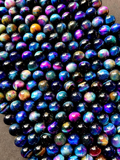 Natural multi tiger eye. Galaxy tiger eye bead . 6mm 8mm 10mm 12mm round bead . Gorgeous blue purple multi color tiger eye bead . 15.5”