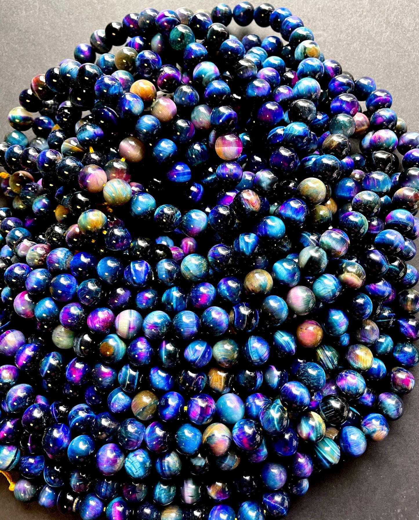 Natural multi tiger eye. Galaxy tiger eye bead . 6mm 8mm 10mm 12mm round bead . Gorgeous blue purple multi color tiger eye bead . 15.5”