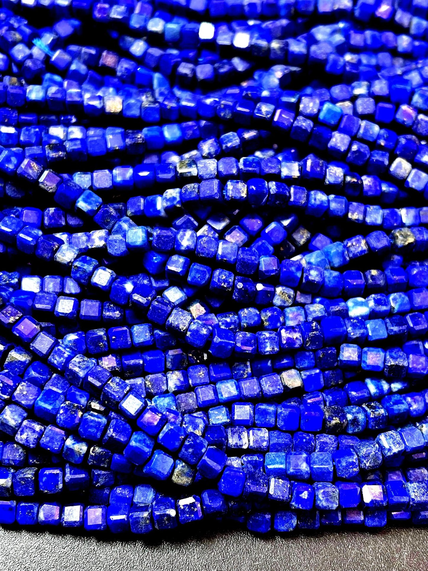 AAA Natural lapis lazuli stone bead. Faceted 2mm square, cube shape bead. Beautiful natural blue color lapis lazuli gemstone. 15.5” Strand