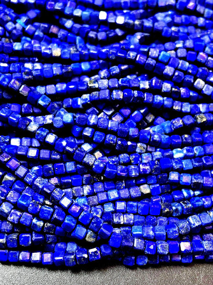 AAA Natural lapis lazuli stone bead. Faceted 2mm square, cube shape bead. Beautiful natural blue color lapis lazuli gemstone. 15.5” Strand