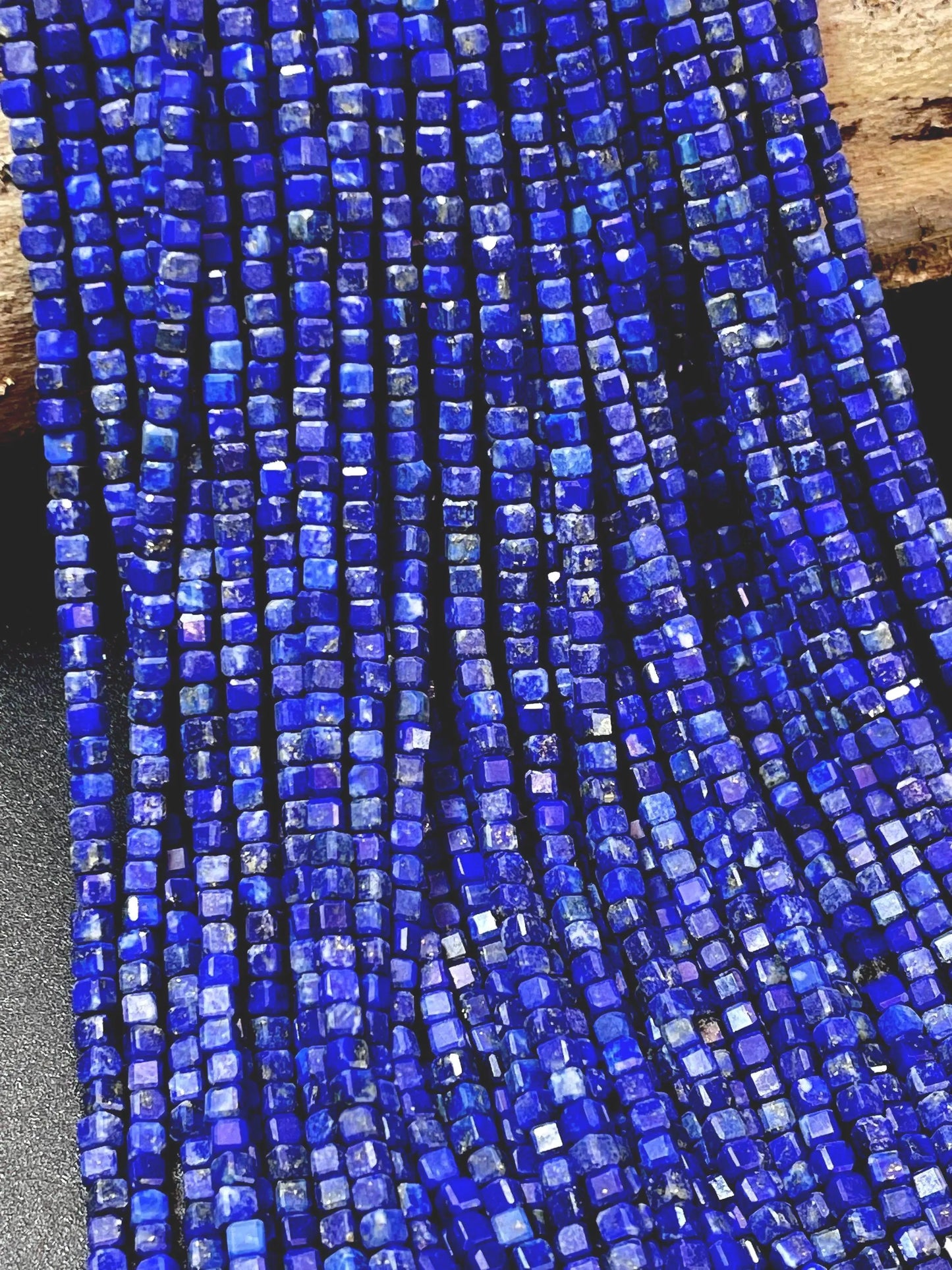 AAA Natural lapis lazuli stone bead. Faceted 2mm square, cube shape bead. Beautiful natural blue color lapis lazuli gemstone. 15.5” Strand