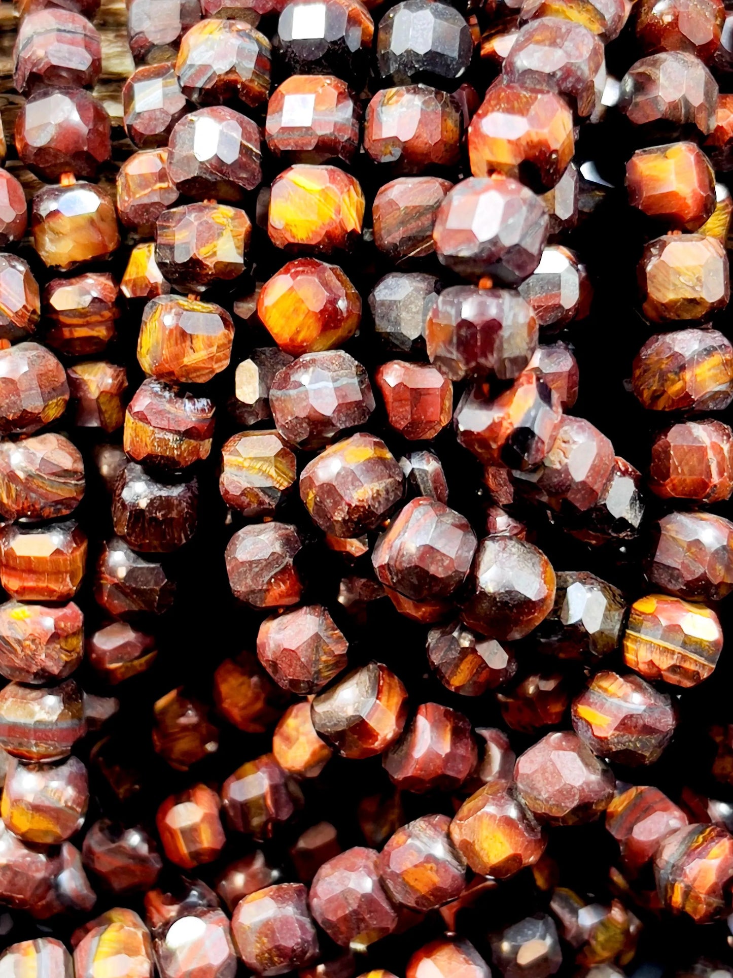 Natural Red Tigers Eye Loose Gemstone Beads - 7/9mm Faceted Cube Beads - Natural Red Brown Color tiger eye gemstone. Excellent Quality 15.5”
