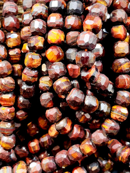 Natural Red Tigers Eye Loose Gemstone Beads - 7/9mm Faceted Cube Beads - Natural Red Brown Color tiger eye gemstone. Excellent Quality 15.5”