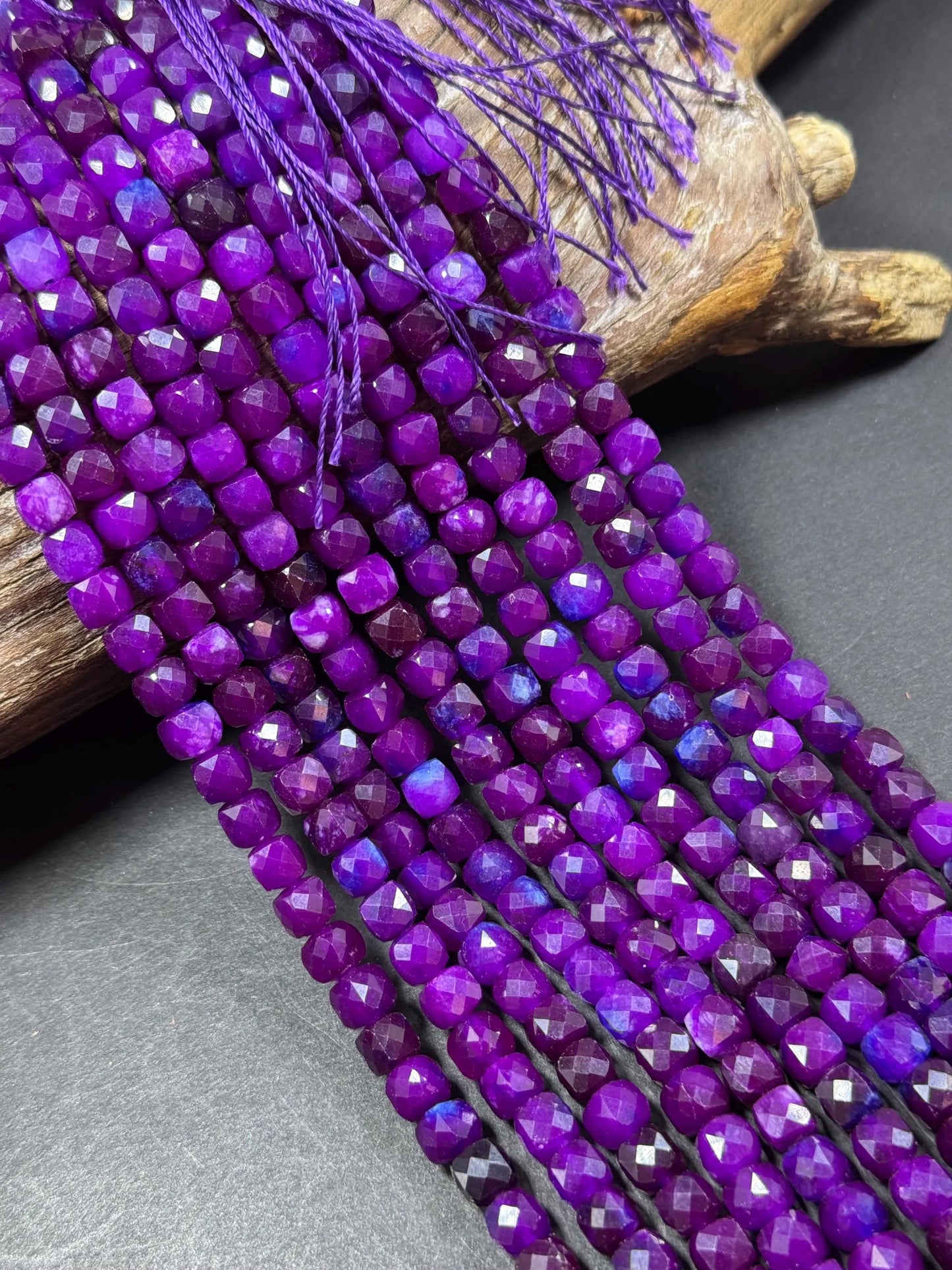 Natural Gemstone Bead. Faceted Cube Shape Bead. Gorgeous Natural Sugilite Gemstone Bead. Excellent Quality. Full Strand 15.5”