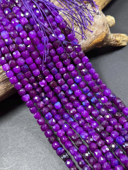 Natural Gemstone Bead. Faceted Cube Shape Bead. Gorgeous Natural Sugilite Gemstone Bead. Excellent Quality. Full Strand 15.5”
