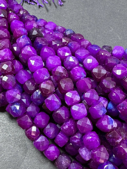 Natural Gemstone Bead. Faceted Cube Shape Bead. Gorgeous Natural Sugilite Gemstone Bead. Excellent Quality. Full Strand 15.5”
