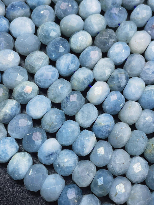 Natural blue Aquamarine stone bead. Faceted 4x6mm 6x8mm 7x9mm Rondelle Shape . Gorgeous natural sea blue Aquamarine gemstone. High quality