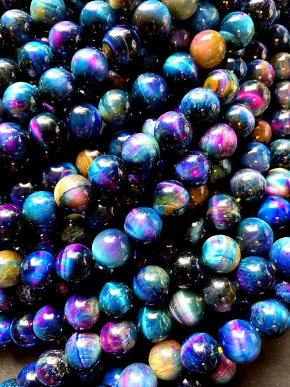 Natural multi tiger eye. Galaxy tiger eye bead . 6mm 8mm 10mm 12mm round bead . Gorgeous blue purple multi color tiger eye bead . 15.5”