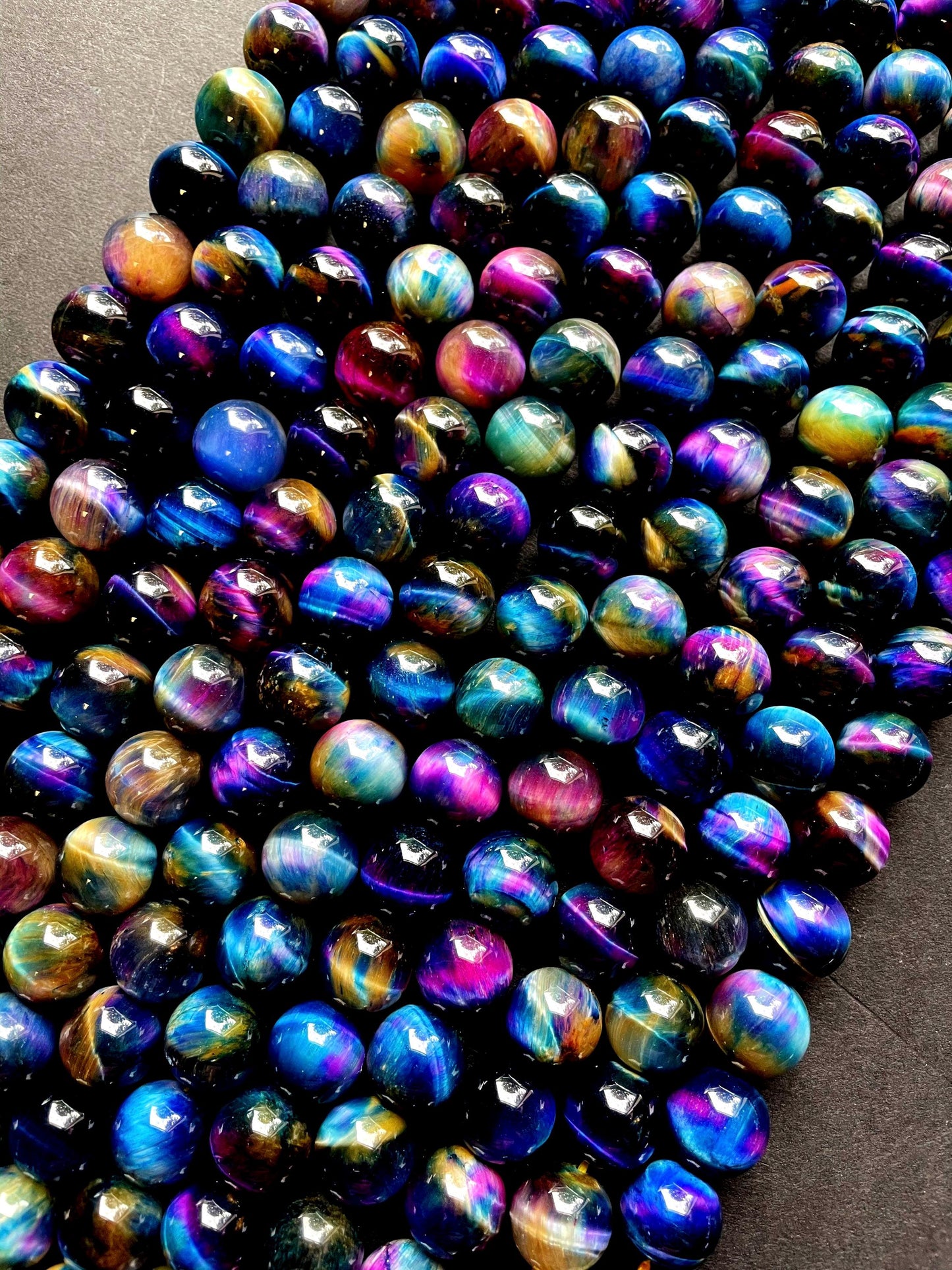 Natural multi tiger eye. Galaxy tiger eye bead . 6mm 8mm 10mm 12mm round bead . Gorgeous blue purple multi color tiger eye bead . 15.5”