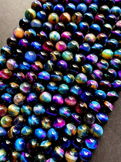 Natural multi tiger eye. Galaxy tiger eye bead . 6mm 8mm 10mm 12mm round bead . Gorgeous blue purple multi color tiger eye bead . 15.5”
