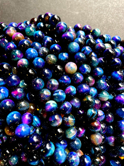 Natural multi tiger eye. Galaxy tiger eye bead . 6mm 8mm 10mm 12mm round bead . Gorgeous blue purple multi color tiger eye bead . 15.5”