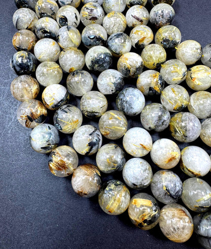 Natural Gold Rutilated Quartz Gemstone Bead. Smooth Round Bead. Excellent Quality. Unique Gold Rutilated Quartz. Full Strand 15.5”