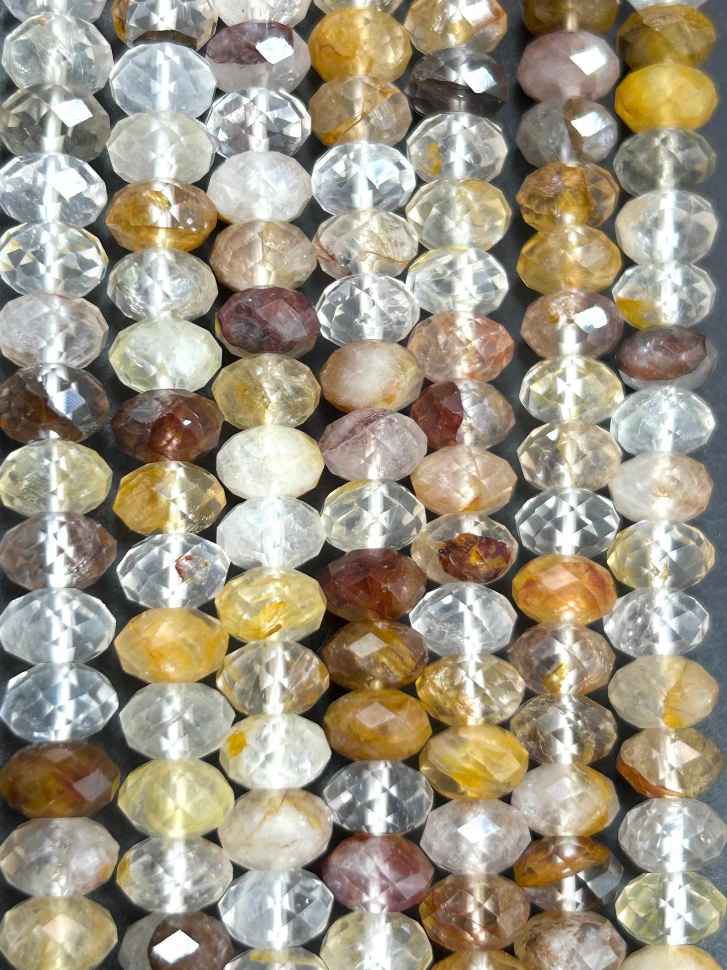 AAA Healer Quartz stone bead. Faceted  8x5mm Roundel Shape bead. Beautiful natural clear multi colored gemstone