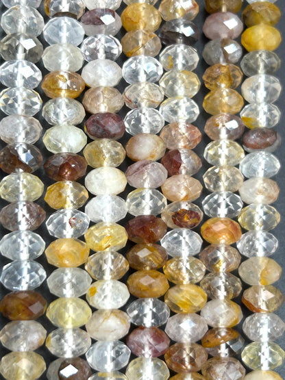 AAA Healer Quartz stone bead. Faceted  8x5mm Roundel Shape bead. Beautiful natural clear multi colored gemstone