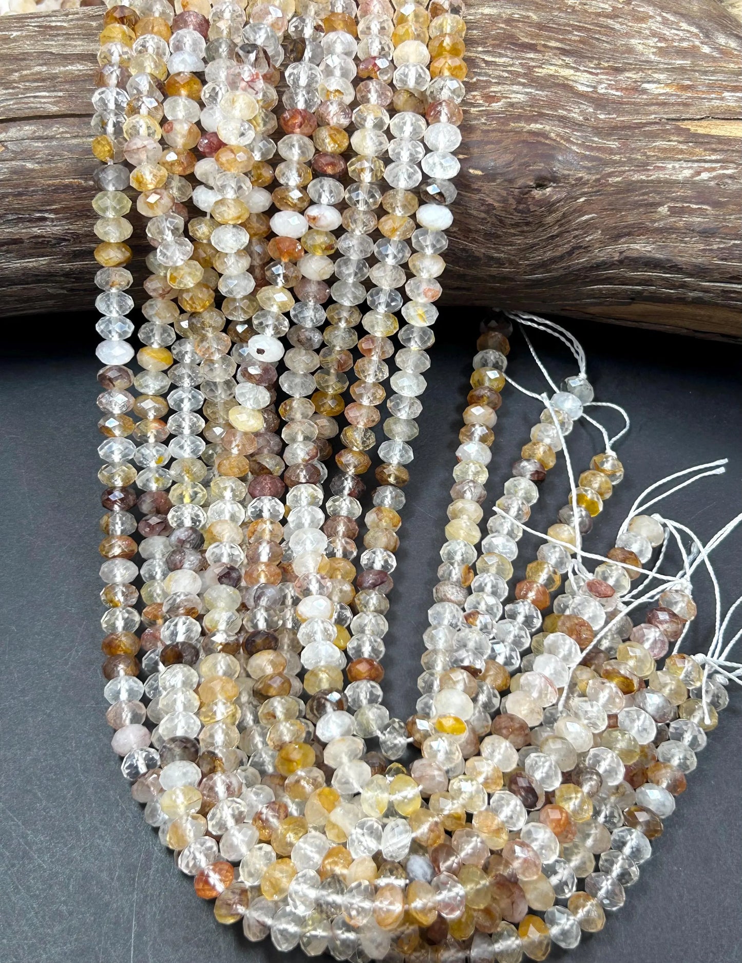 AAA Healer Quartz stone bead. Faceted  8x5mm Roundel Shape bead. Beautiful natural clear multi colored gemstone