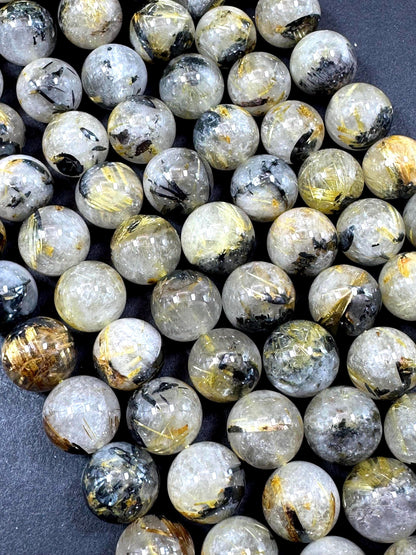 Natural Gold Rutilated Quartz Gemstone Bead. Smooth Round Bead. Excellent Quality. Unique Gold Rutilated Quartz. Full Strand 15.5”