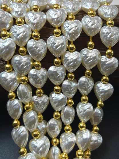 Chinese Swarovski Pearl Crystal Heart Beads12mm  heart Bead, Beautiful White Swarovski Crystal Pearl  7.5"