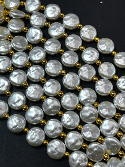 Chinese Swarovski Pearl Crystal Beads 14mm coin Bead, Beautiful White Swarovski Crystal Pearl  7.5"