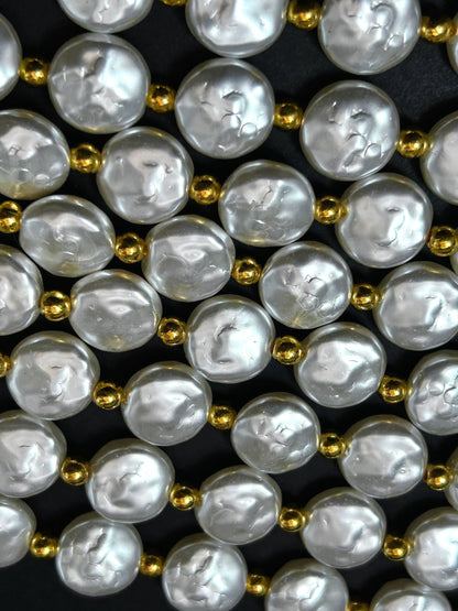 Chinese Swarovski Pearl Crystal Beads 14mm coin Bead, Beautiful White Swarovski Crystal Pearl  7.5"