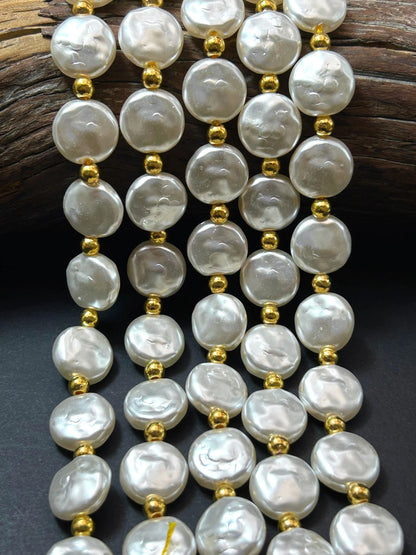 Chinese Swarovski Pearl Crystal Beads 14mm coin Bead, Beautiful White Swarovski Crystal Pearl  7.5"