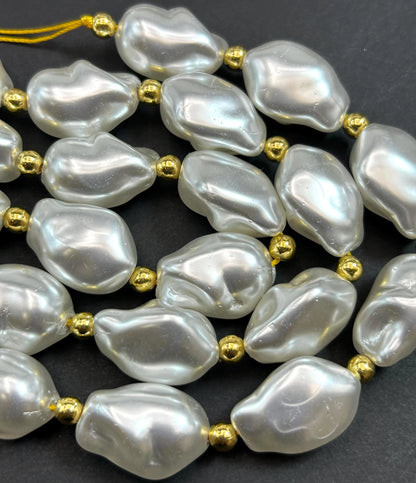 Chinese Swarovski Pearl Crystal Beads 13.5x9mm Baroque Bead, Beautiful White Swarovski Crystal Pearl  15.5"