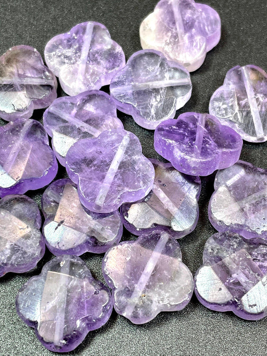 Natural amethyst stone bead. 17x17mm faceted clover flower shape. Gorgeous natural purple lavender color. Great quality amethyst pendant.