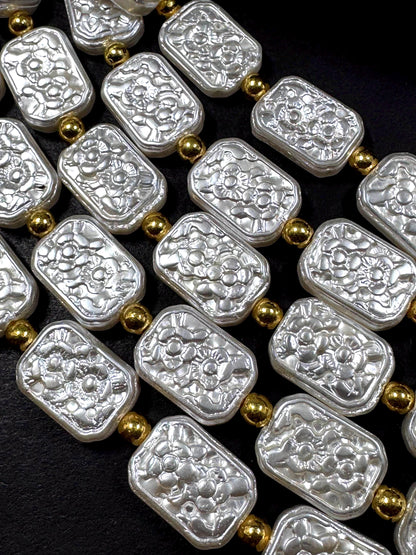 Gorgeous Chinese Swarovski Pearl Crystal Beads rectangle shape pearl Bead, Beautiful White pearl Swarovski Crystal Pearl Beads.