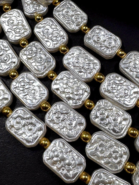 Gorgeous Chinese Swarovski Pearl Crystal Beads rectangle shape pearl Bead, Beautiful White pearl Swarovski Crystal Pearl Beads.