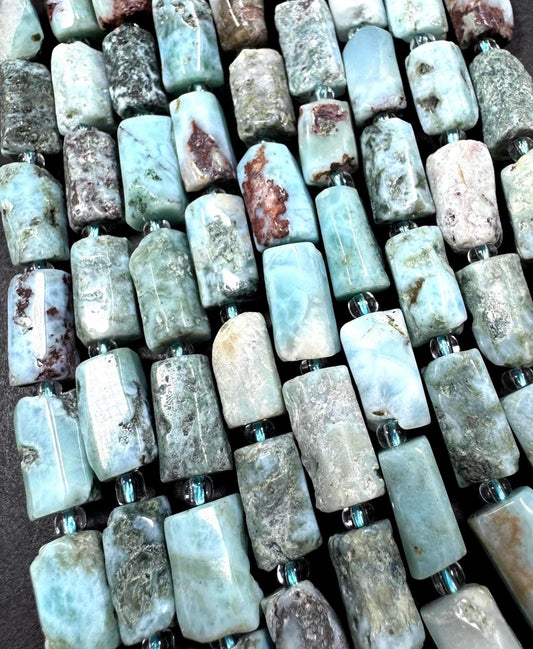 Natural blue Larimar gemstone bead. 8x12mm tube shape .beautiful Natural color. Excellent quality .  full strand 15.5”