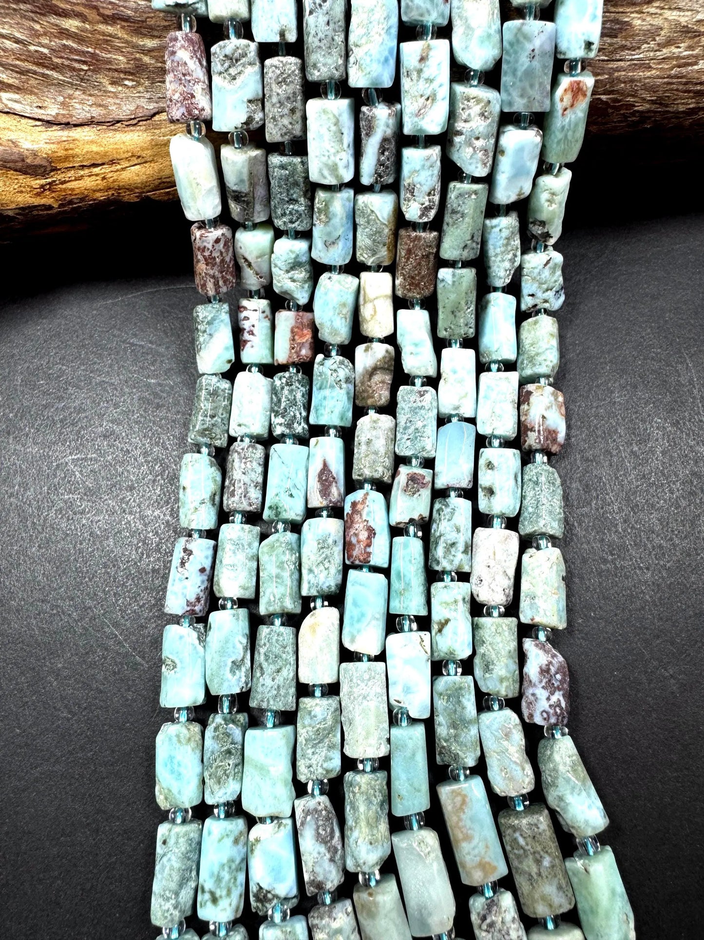 Natural blue Larimar gemstone bead. 8x12mm tube shape .beautiful Natural color. Excellent quality .  full strand 15.5”