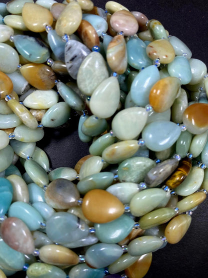 Natural Teardrop Flower Amazonite Gemstone Bead, Beautiful Natural blue-green, brown Color Amazonite Bead, Great Quality Full Strand 15.5"